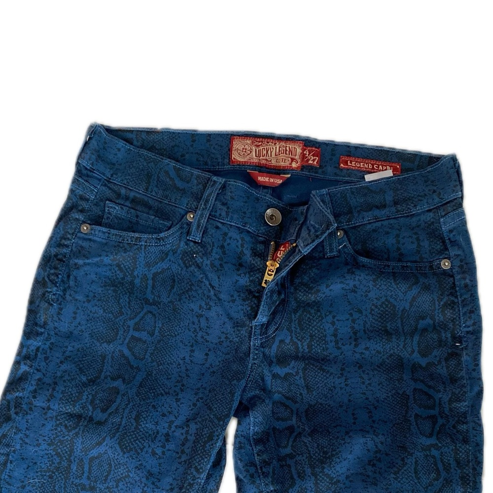 Lucky Brand Deep Blue Faux Snakeskin Print Pant or Capri.